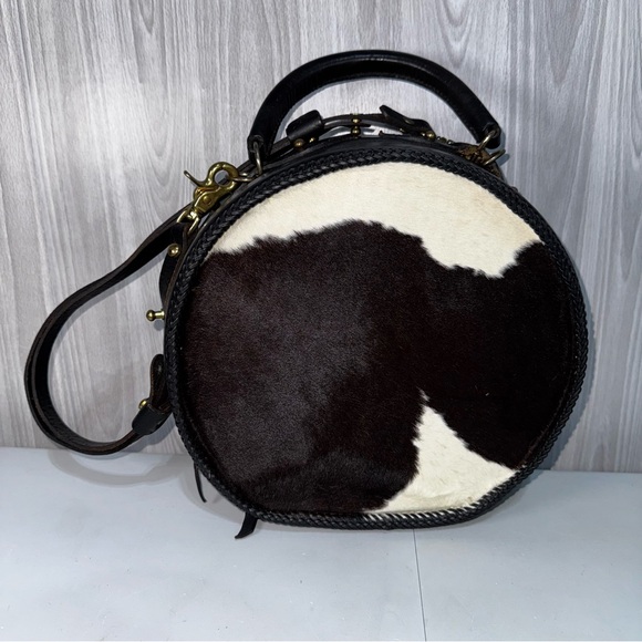 VTG Mary Alice Palmer Cowhide & Leather Canteen Round Barrel Handbag Purse USA - Picture 1 of 10